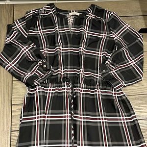 Ann Taylor Loft Outlet Black, White, and Red Plaid 3/4 Sleeve Dress Size Large